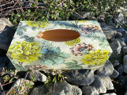 Handmade Wooden Tissue Box Cover – Decorative Tissue Holder – Floral Gray Bathroom Decor – Elegant Home Organizer