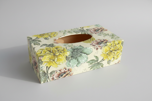 Handmade Wooden Tissue Box Cover – Decorative Tissue Holder – Floral Gray Bathroom Decor – Elegant Home Organizer