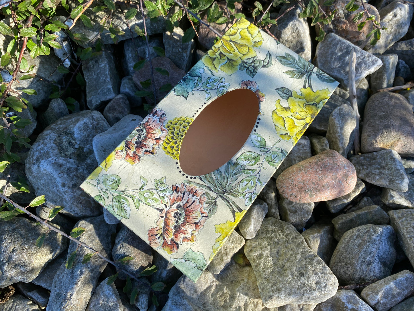 Handmade Wooden Tissue Box Cover – Decorative Tissue Holder – Floral Gray Bathroom Decor – Elegant Home Organizer