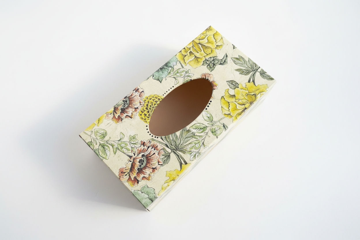 Handmade Wooden Tissue Box Cover – Decorative Tissue Holder – Floral Gray Bathroom Decor – Elegant Home Organizer