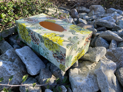 Handmade Wooden Tissue Box Cover – Decorative Tissue Holder – Floral Gray Bathroom Decor – Elegant Home Organizer
