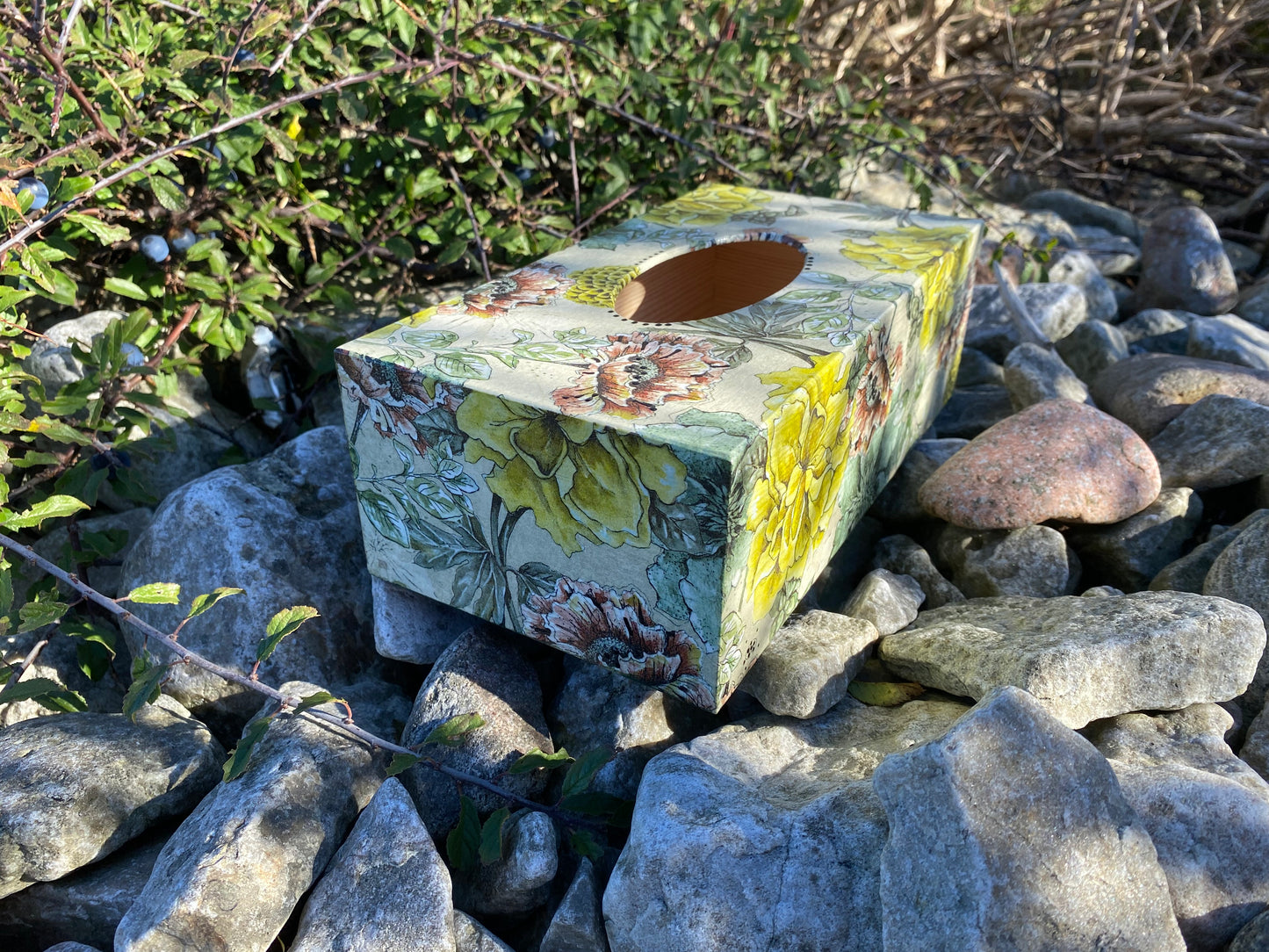 Handmade Wooden Tissue Box Cover – Decorative Tissue Holder – Floral Gray Bathroom Decor – Elegant Home Organizer
