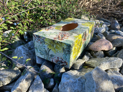 Handmade Wooden Tissue Box Cover – Decorative Tissue Holder – Floral Gray Bathroom Decor – Elegant Home Organizer