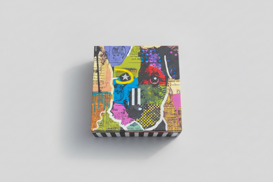 Drewniane pudełko pop-art – ręcznie zdobione, kolorowe, nowoczesna dekoracja i prezent