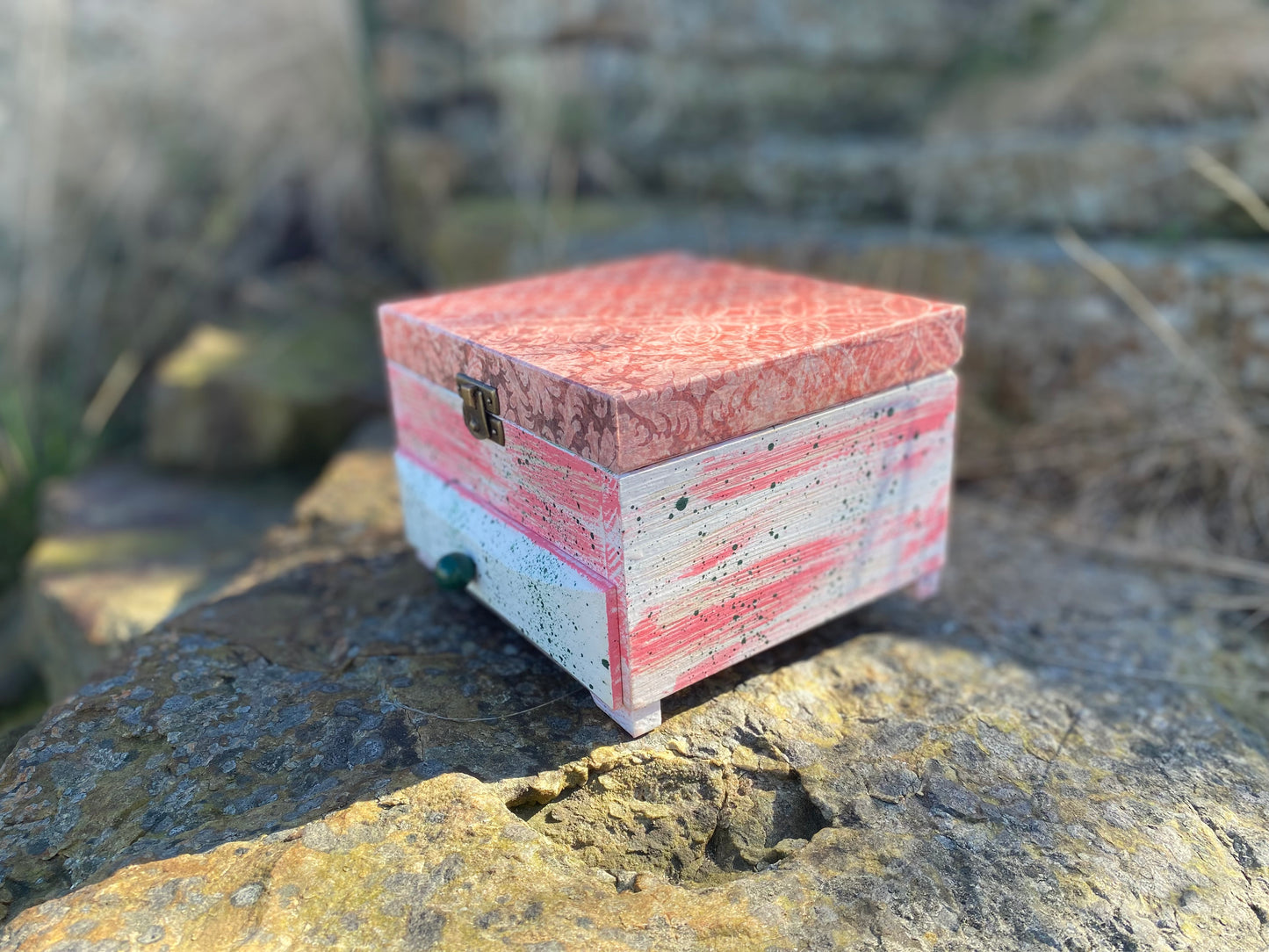 Drewniane, ręcznie zdobione pudełko na biżuterię, organizer na biżuterię, Shabby Chic decor