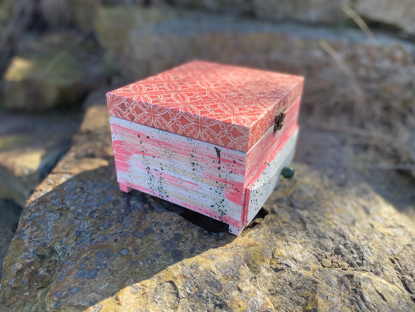 Drewniane, ręcznie zdobione pudełko na biżuterię, organizer na biżuterię, Shabby Chic decor