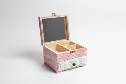 Drewniane, ręcznie zdobione pudełko na biżuterię, organizer na biżuterię, Shabby Chic decor