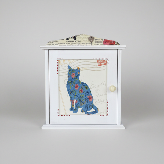 Handmade Wooden Key Holder Cabinet – Wall Key Organizer – Decorative Key Box – Cat Design Home Decor