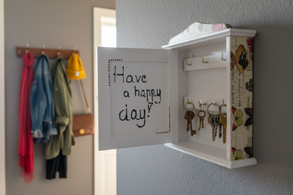Handmade Wooden Key Holder Cabinet – Wall Key Organizer – Decorative Key Box – Cat Design Home Decor