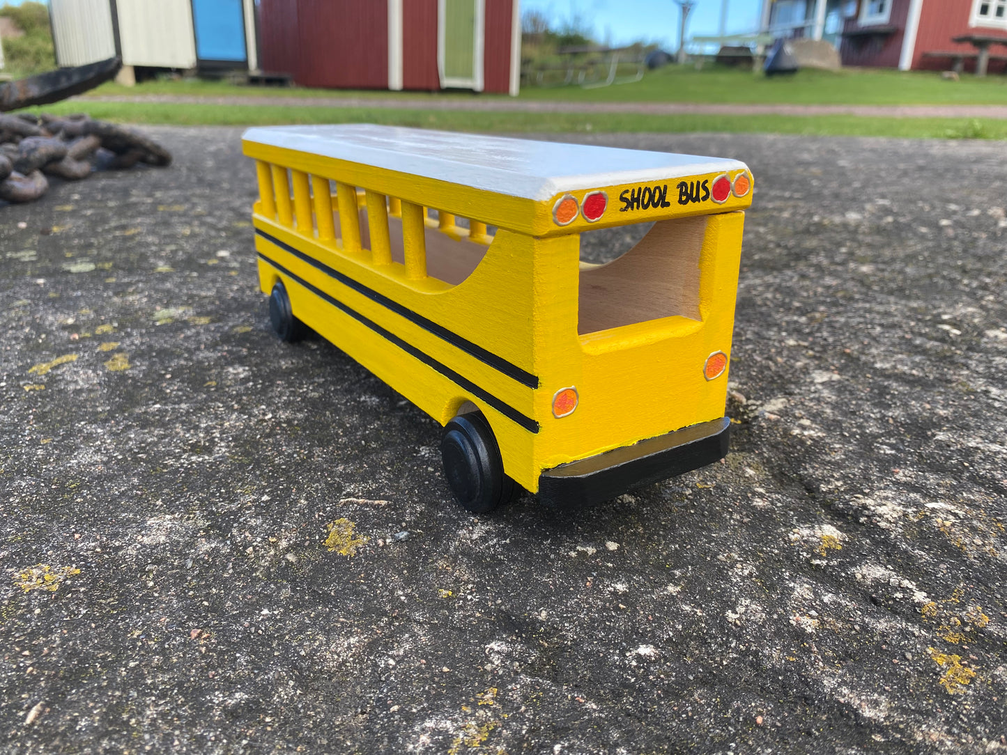 Autobus, pojazd drewniany, zabawka, dekoracja, school bus